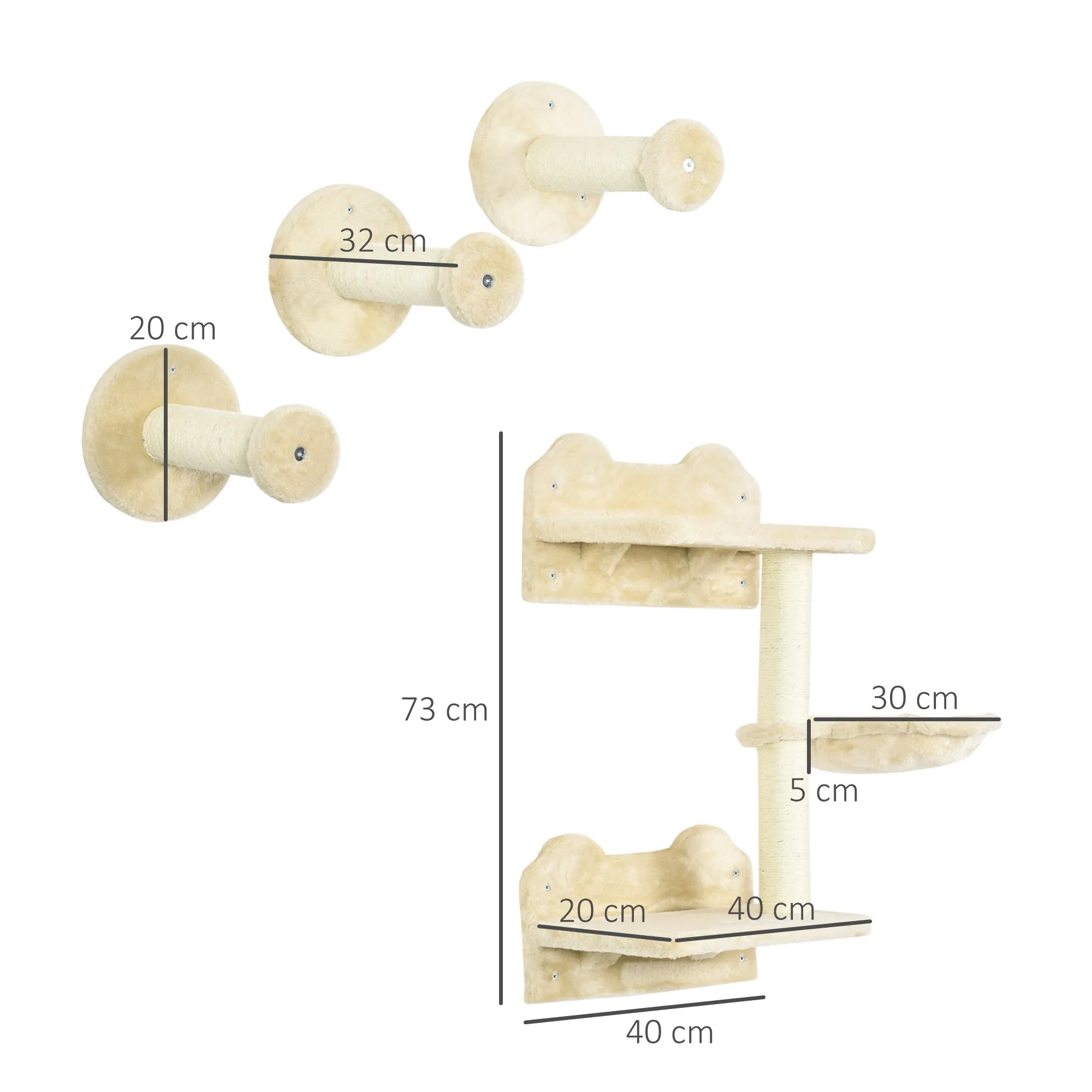 PawHut 4 Piece Cat Shelf, Cat Wall Furniture w/ Hammock, Steps, Platforms