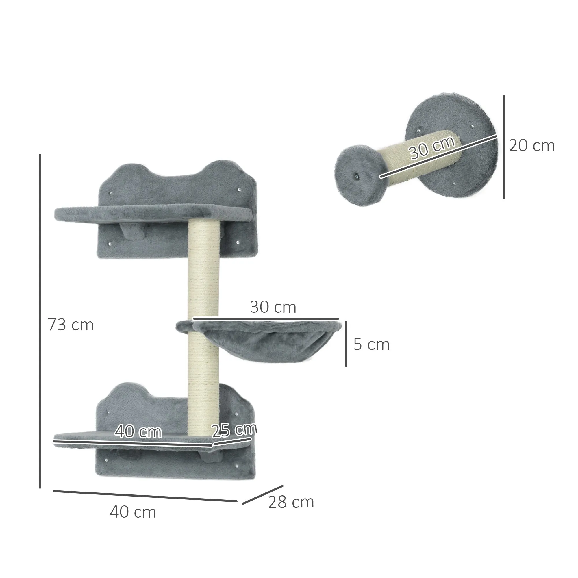 PawHut 4 Piece Cat Shelf, Cat Wall Furniture w/ Hammock, Steps, Platforms