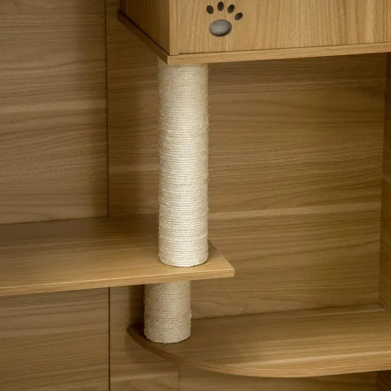 PawHut Cat Tree House with Scratching Post and Wheels