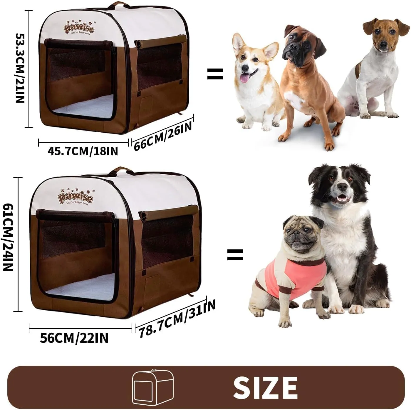 PAWISE Collapsible Soft Dog Crate Pet Kennel Houses, Portable Dog Crates for Medium Dogs, Lightweight Travel Crate Kennel Indoor & Outdoor, 26"x18"x21",Medium