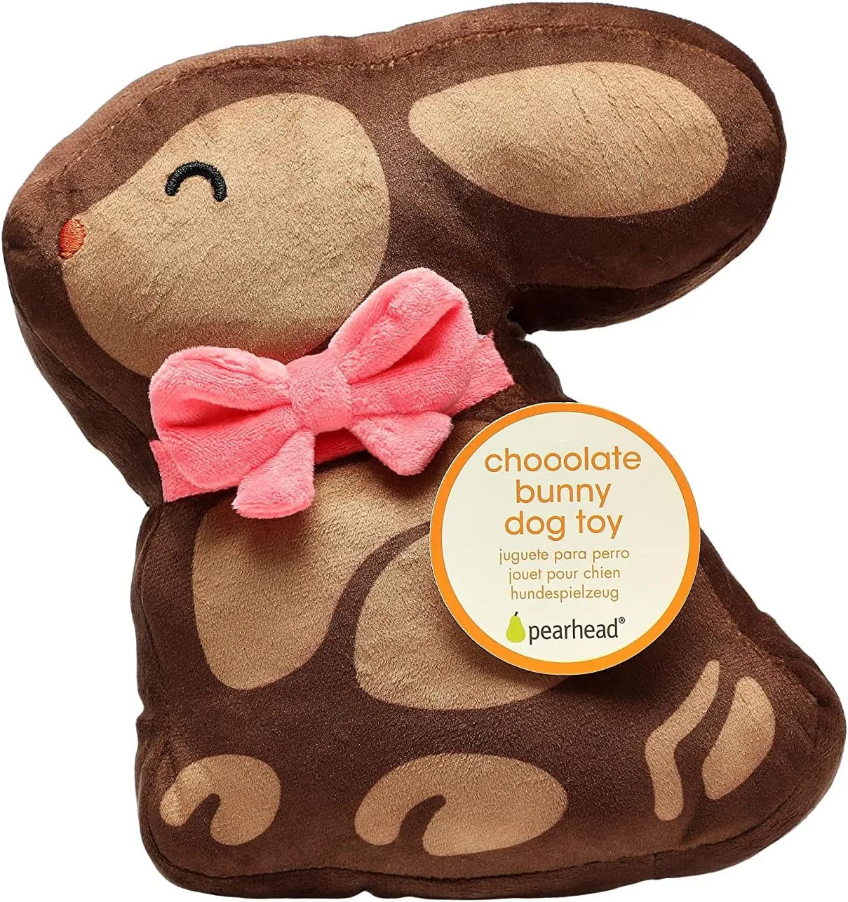 Pearhead Easter Chocolate Bunny Plush Squeaker Pet Toy for Interactive Play, Soft Dog Toy