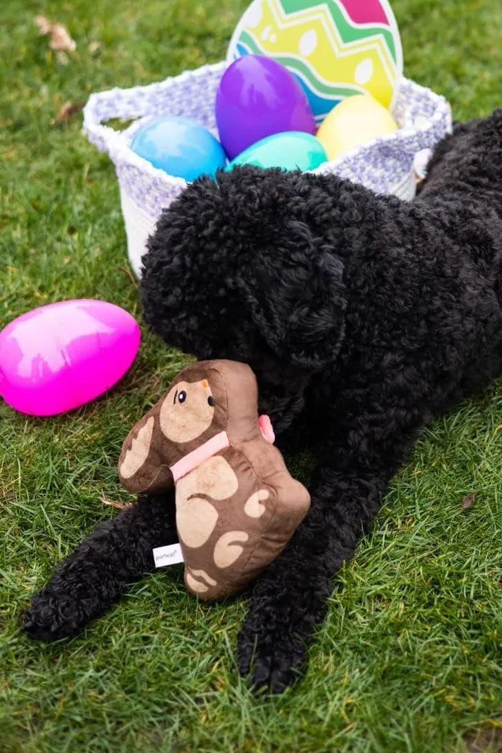 Pearhead Easter Chocolate Bunny Plush Squeaker Pet Toy for Interactive Play, Soft Dog Toy