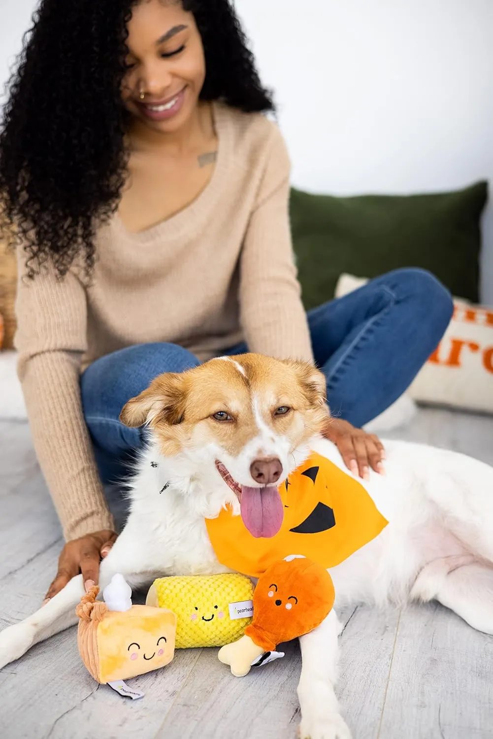 Pearhead Thanksgiving Dinner Dog Toys, Thanksgiving Toy Set for Dogs, Set of 3, Plush Dog Toys, Squeaky Dog Toy, Food Pet Toys