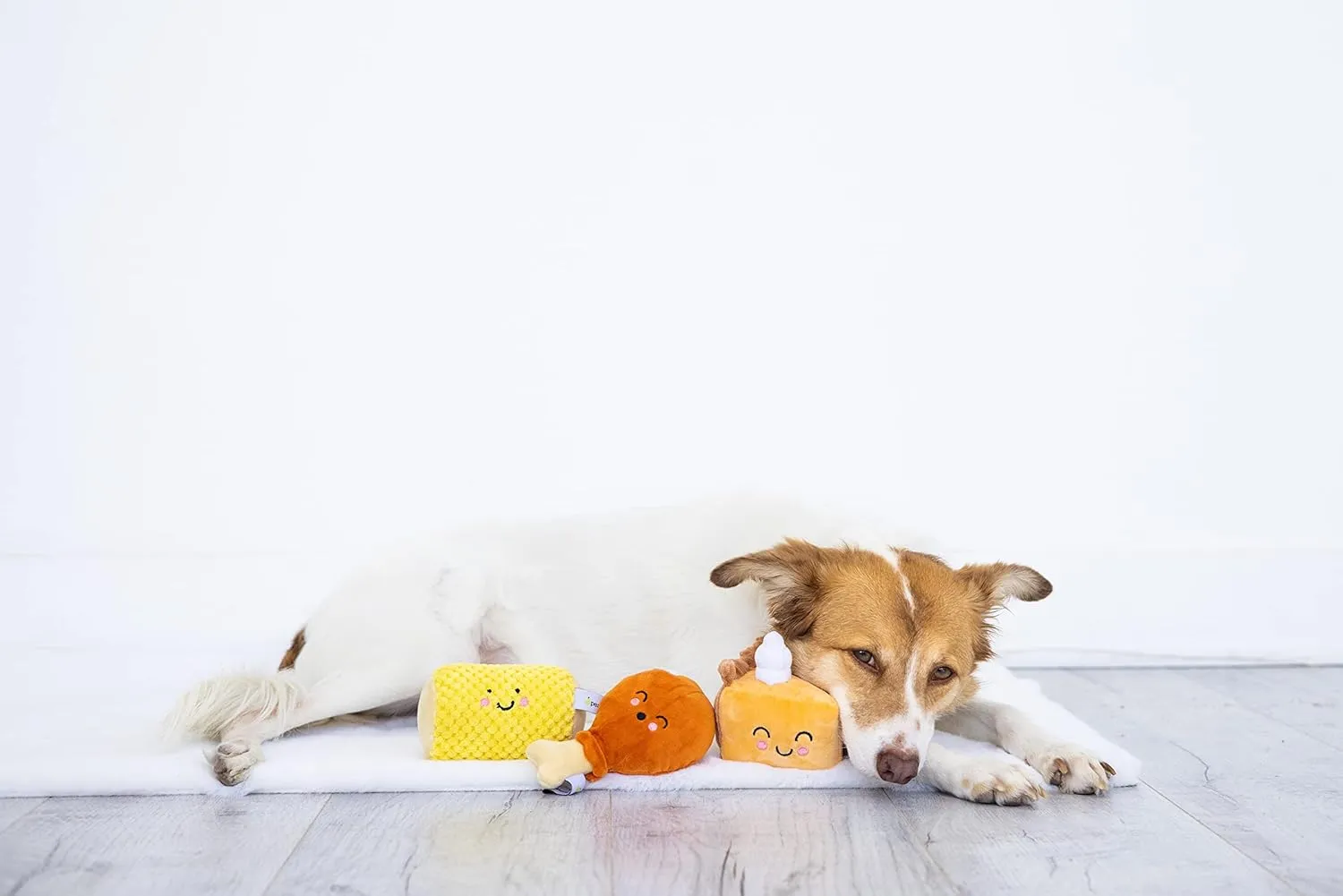 Pearhead Thanksgiving Dinner Dog Toys, Thanksgiving Toy Set for Dogs, Set of 3, Plush Dog Toys, Squeaky Dog Toy, Food Pet Toys