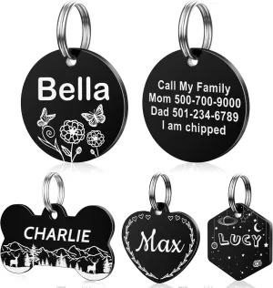 Personalized Pet ID Tags Deep Engraved Dog Tags Engraved for Pets Customized with 5 Lines Stainless Steel Pet ID Name Tag Dogs and Cats Pets Gift, Round