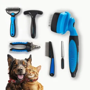 Pet Grooming Brushes Kit, 6-in-1 Complete Pet Grooming Kit for Deshedding, Detangling, and Dematting, including Nail Clipper and File