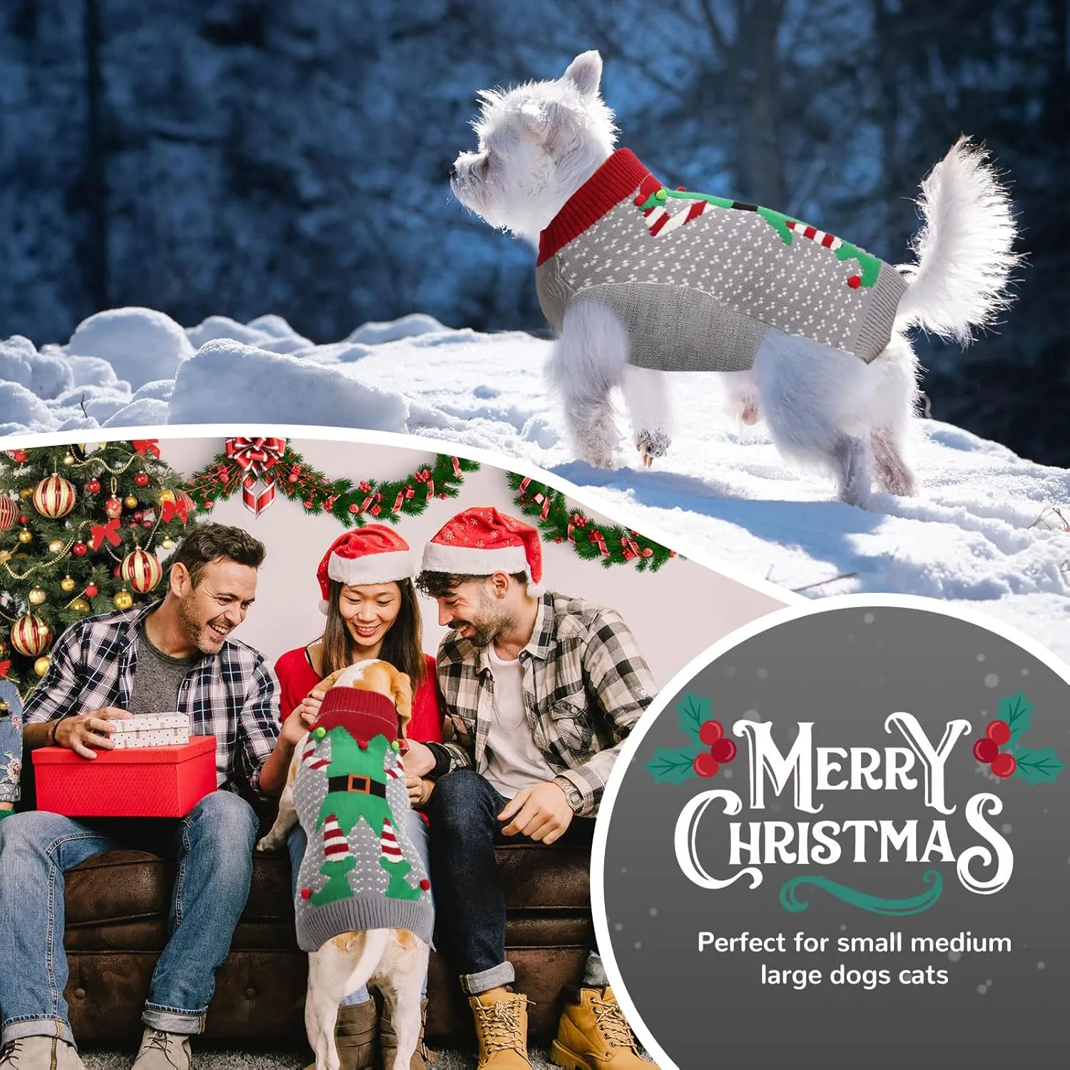PETCARE Christmas Dog Sweater Ugly Elf Clown Cat Sweater Vest Pet Jumper Grey Green Holiday Dog Clothes Puppy Sweaters for Small Medium Large Dogs Cats Fall Winter Outfits Xmas Dog Costume,XX-Large