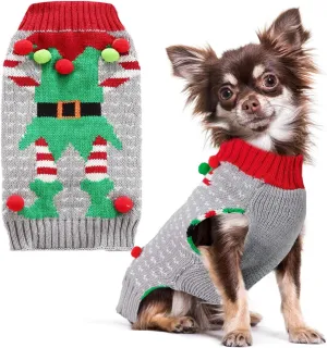 PETCARE Christmas Dog Sweater Ugly Elf Clown Cat Sweater Vest Pet Jumper Grey Green Holiday Dog Clothes Puppy Sweaters for Small Medium Large Dogs Cats Fall Winter Outfits Xmas Dog Costume,XX-Large