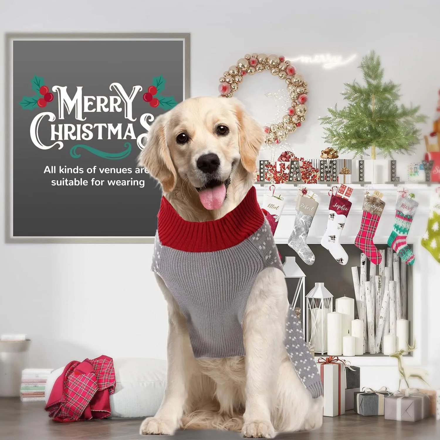 PETCARE Christmas Dog Sweater Ugly Elf Clown Cat Sweater Vest Pet Jumper Grey Green Holiday Dog Clothes Puppy Sweaters for Small Medium Large Dogs Cats Fall Winter Outfits Xmas Dog Costume,XX-Large