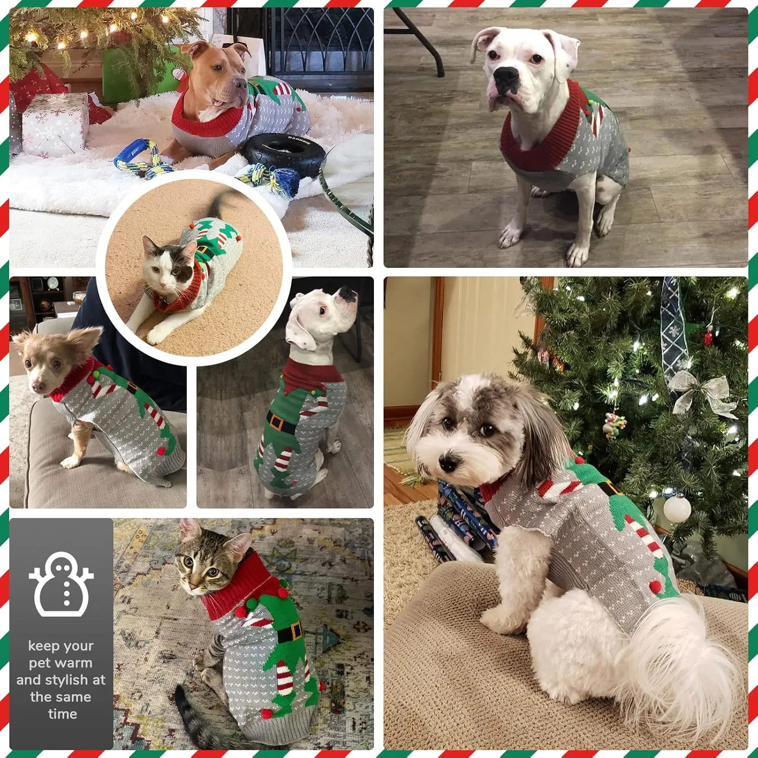 PETCARE Christmas Dog Sweater Ugly Elf Clown Cat Sweater Vest Pet Jumper Grey Green Holiday Dog Clothes Puppy Sweaters for Small Medium Large Dogs Cats Fall Winter Outfits Xmas Dog Costume,XX-Large