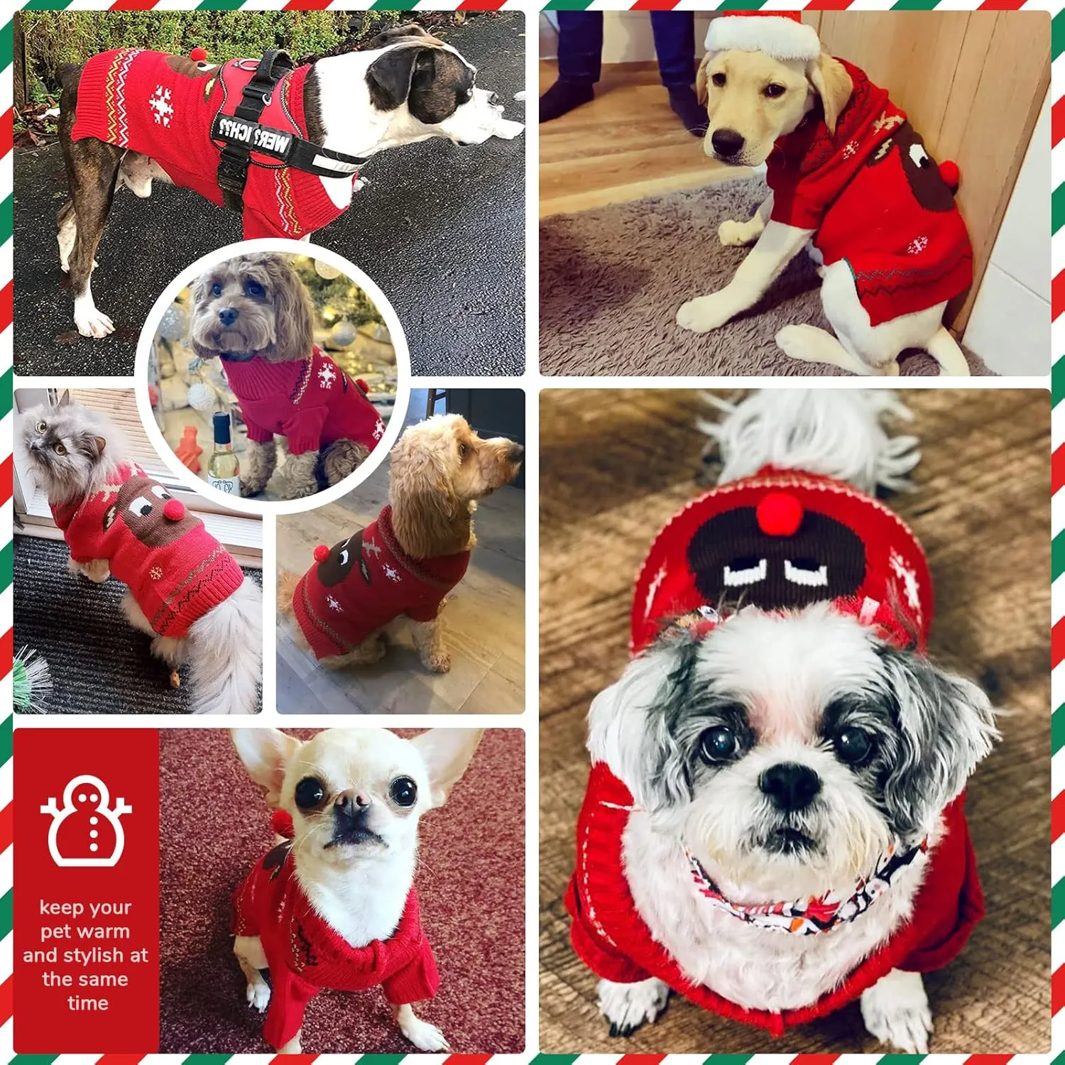 PETCARE Dog Ugly Christmas Sweater Red Funny Cute Cartoon Reindeer Cat Sweaters Jumper Holiday Dog Clothes Puppy Sweaters for Small Medium Large Dogs Fall Winter Outfits Xmas Dog Costume,XX-Large