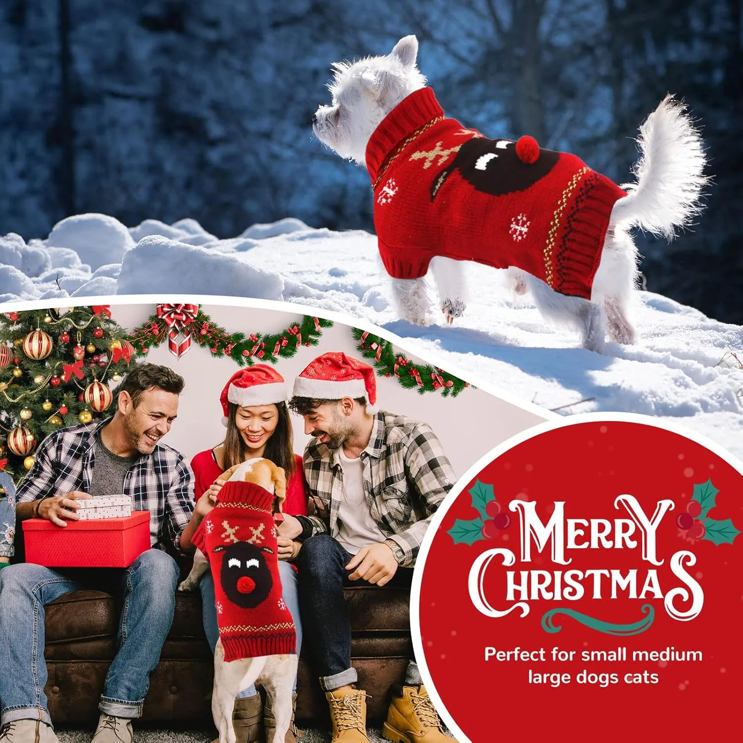 PETCARE Dog Ugly Christmas Sweater Red Funny Cute Cartoon Reindeer Cat Sweaters Jumper Holiday Dog Clothes Puppy Sweaters for Small Medium Large Dogs Fall Winter Outfits Xmas Dog Costume,XX-Large