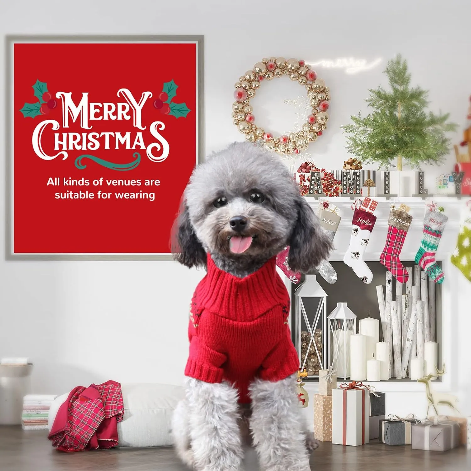 PETCARE Dog Ugly Christmas Sweater Red Funny Cute Cartoon Reindeer Cat Sweaters Jumper Holiday Dog Clothes Puppy Sweaters for Small Medium Large Dogs Fall Winter Outfits Xmas Dog Costume,XX-Large
