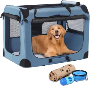 Petprsco Soft Collapsible Dog Crate, 40 inch Portable Dog Crates for Large Dogs, XL Dog Crate for Travel, 3 Door Foldable Pet Kennel with Durable Mesh Windows Indoor & Outside