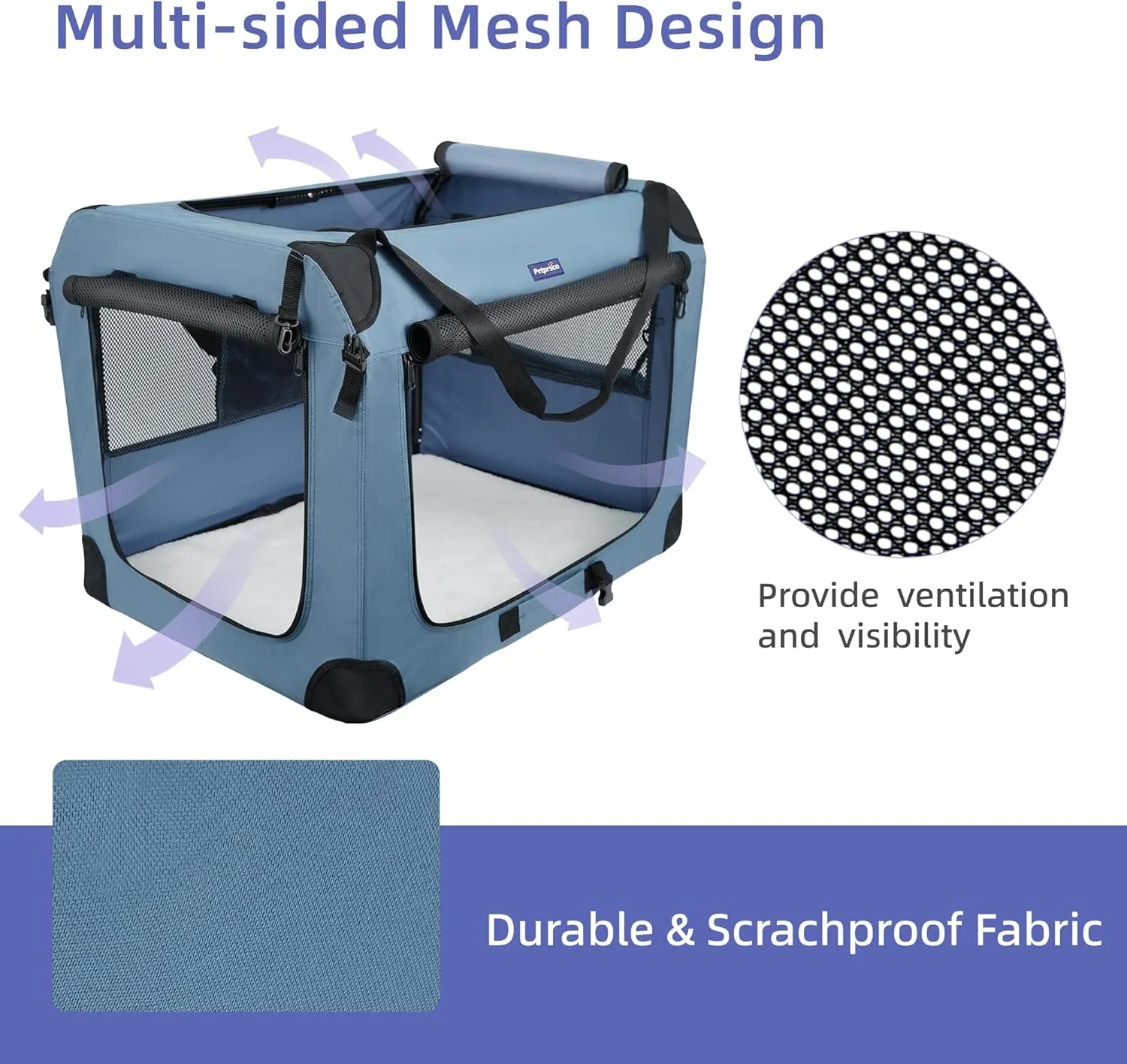 Petprsco Soft Collapsible Dog Crate, 40 inch Portable Dog Crates for Large Dogs, XL Dog Crate for Travel, 3 Door Foldable Pet Kennel with Durable Mesh Windows Indoor & Outside