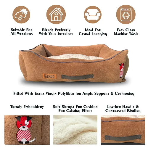 Petter World Ultra Luxury Micro Lounger Bed With Removable Sherpa for Dogs (Mocha Brown)