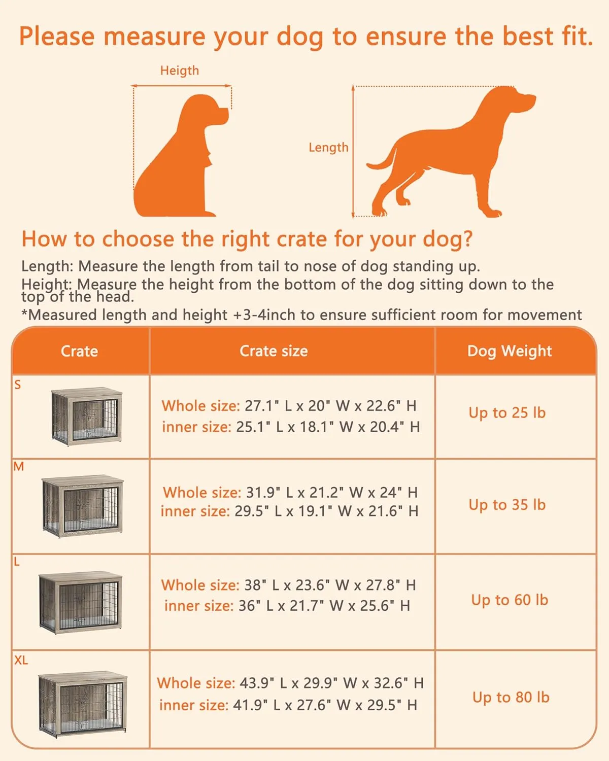Piskyet Dog Crate Furniture with Cushion,Heavy-Duty Reinforced Metal Mesh,27" Wooden Dog Crate End Table with Double Doors,Indoor Dog Kennel,Dog Cage Side Table for Small Breed,Grey