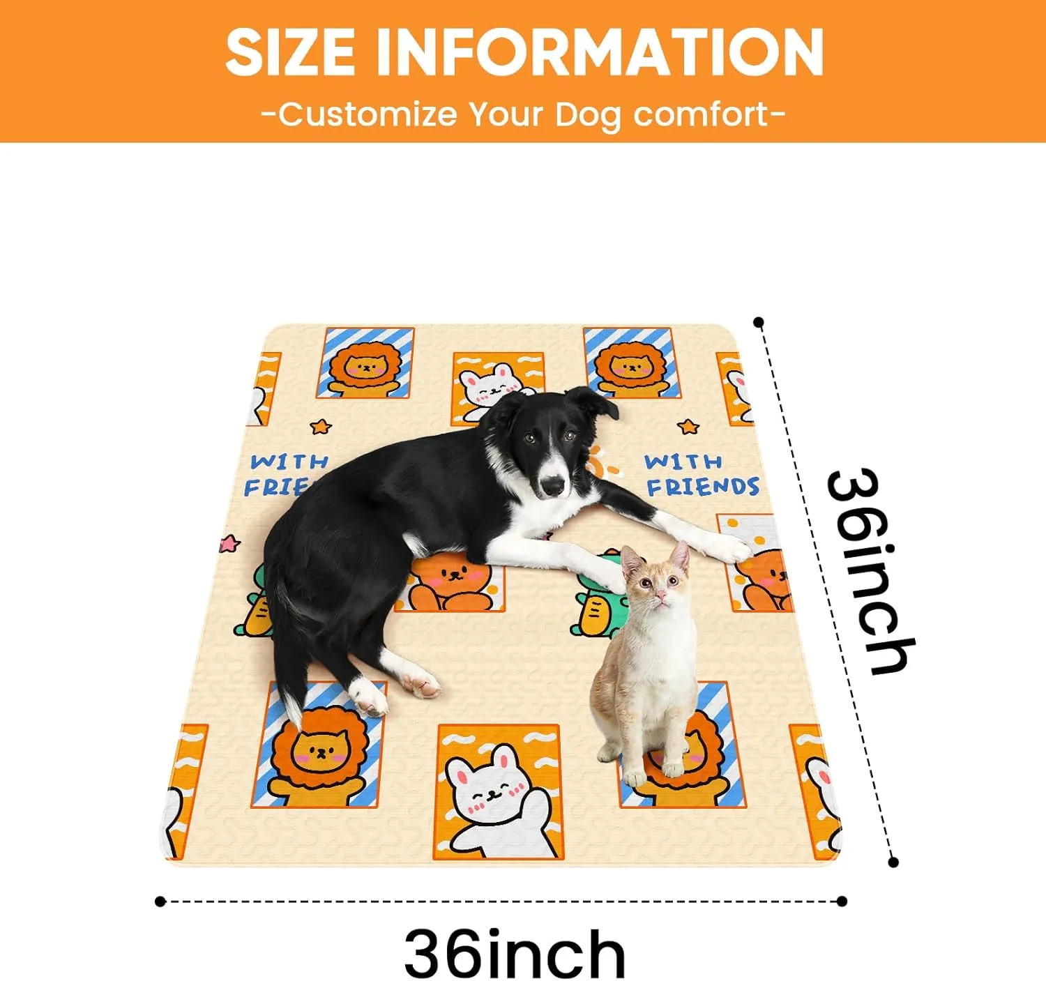 PJYucien Reusable Pee Pads for Dogs, 36"" x 36""Washable Puppy Pads,Super Absorbent Pet Training Pads, Designed for 36'' Width 4 Panels Dog Playpen,Square., Yellow