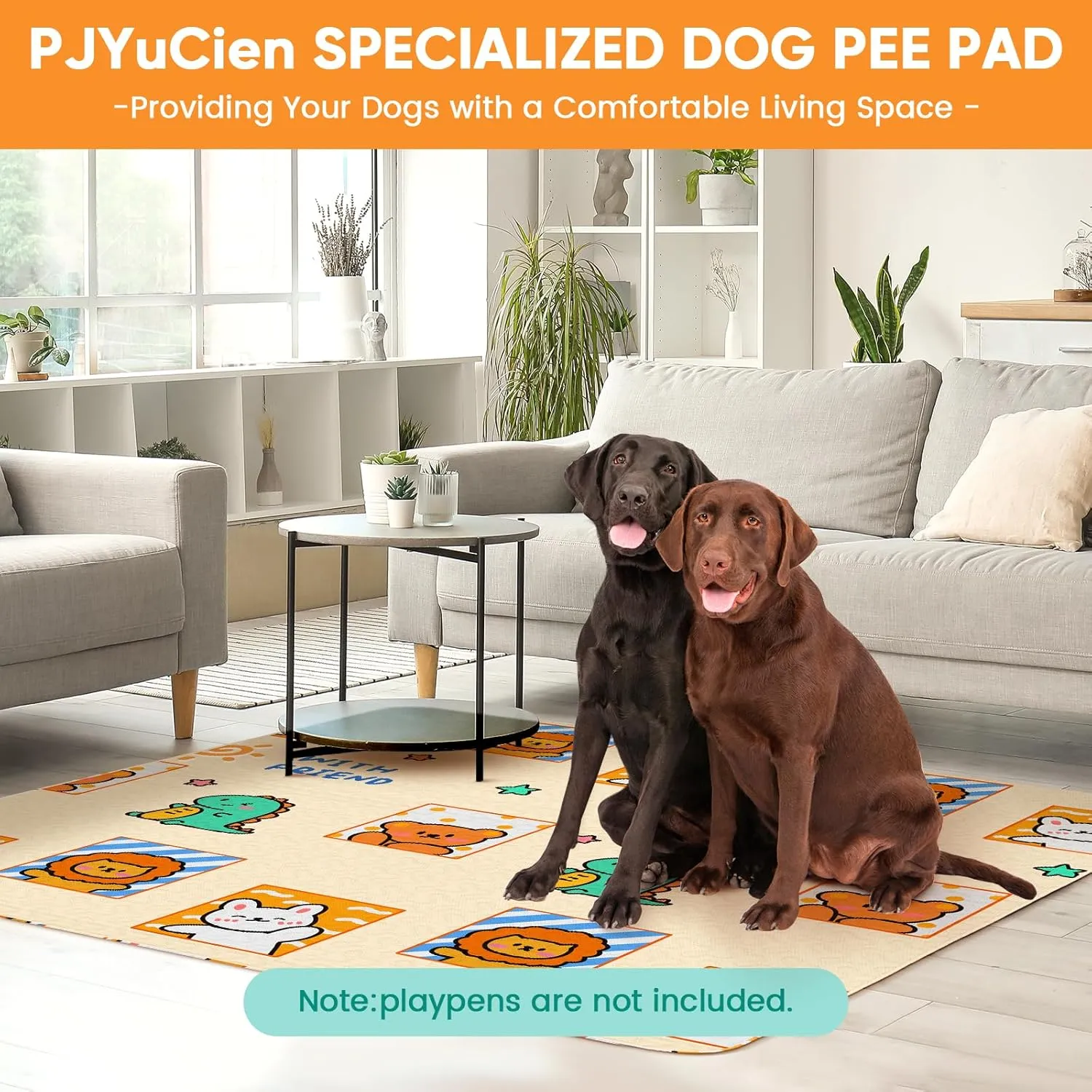 PJYucien Reusable Pee Pads for Dogs, 36"" x 36""Washable Puppy Pads,Super Absorbent Pet Training Pads, Designed for 36'' Width 4 Panels Dog Playpen,Square., Yellow