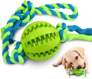 Puppy Toys Interactive Dog Toys Balls for Small Medium Dogs Chew Teething Teeth Cleaning Treat Dispensing Durable Rubber Ball Dog Rope Toy for Tug of War Playing(Green)