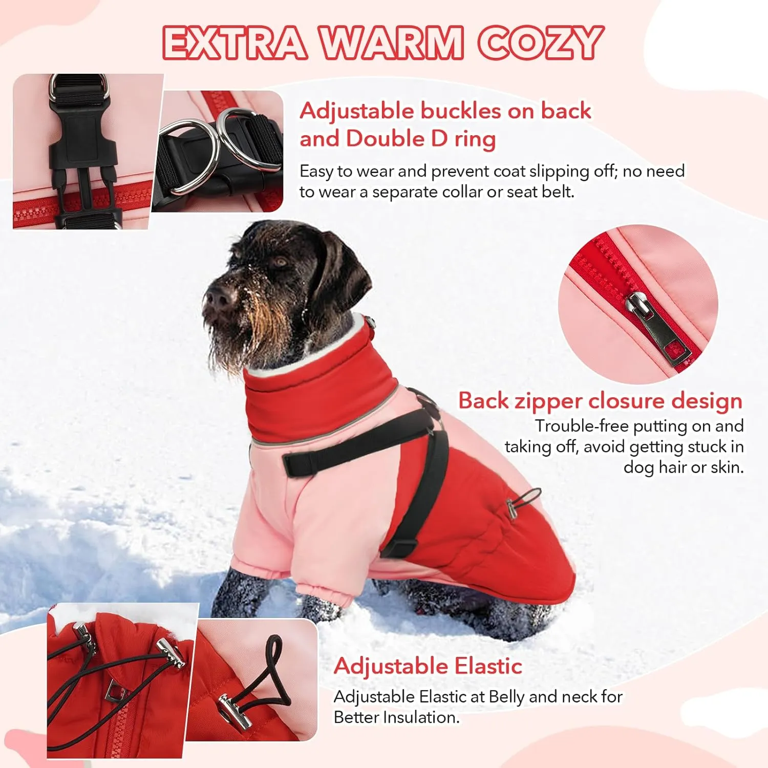 QBLEEV Warm Dog Coat With Adjustable Buckle, Winter Christmas Jacket for Large Dogs, High Collar Snow Jacket, Thick Cold Weather Fleece Lined Snowsuit Vest Pet Clothes L