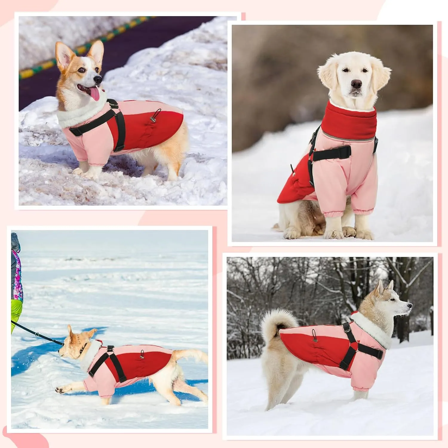 QBLEEV Warm Dog Coat With Adjustable Buckle, Winter Christmas Jacket for Large Dogs, High Collar Snow Jacket, Thick Cold Weather Fleece Lined Snowsuit Vest Pet Clothes L