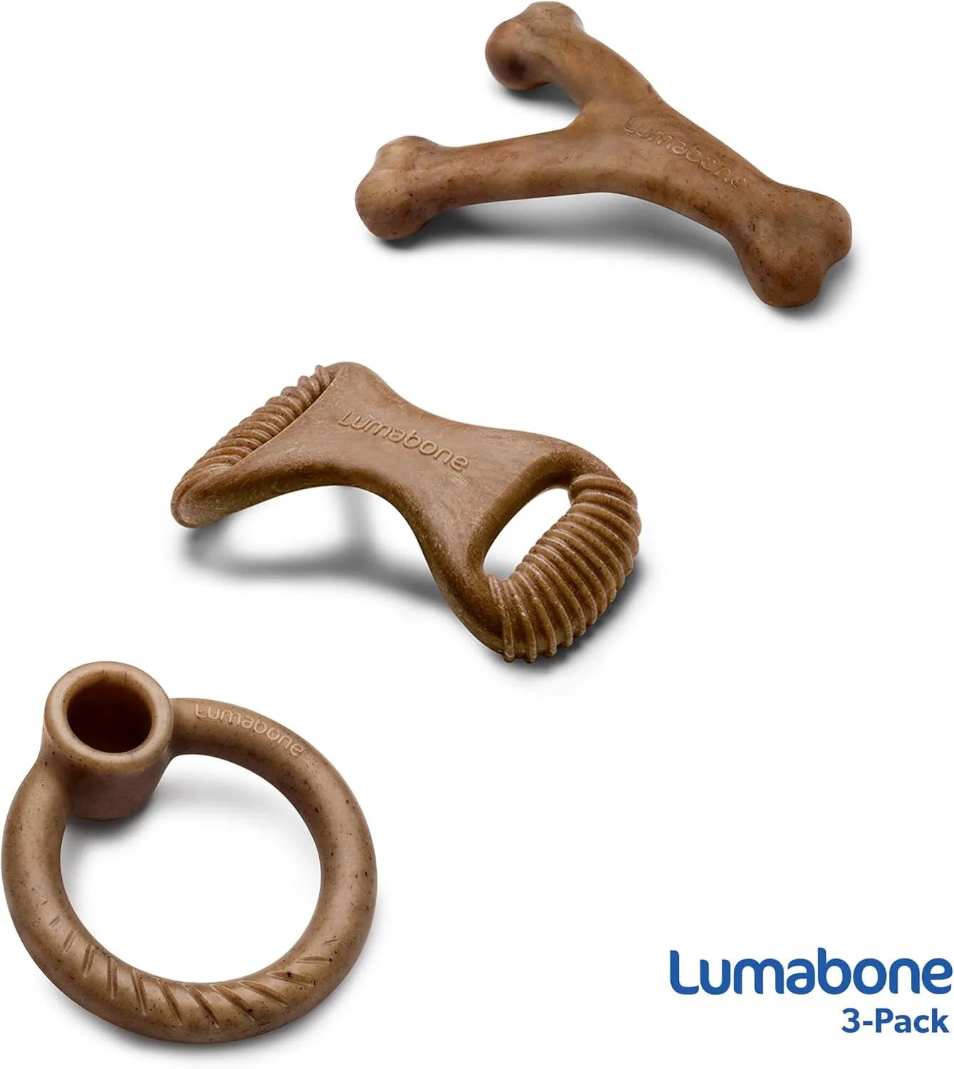 Real Bacon 3-Pack Dog Toys for Aggressive Chewers,Wishbone, Dental Chew, Ring Bacon Medium