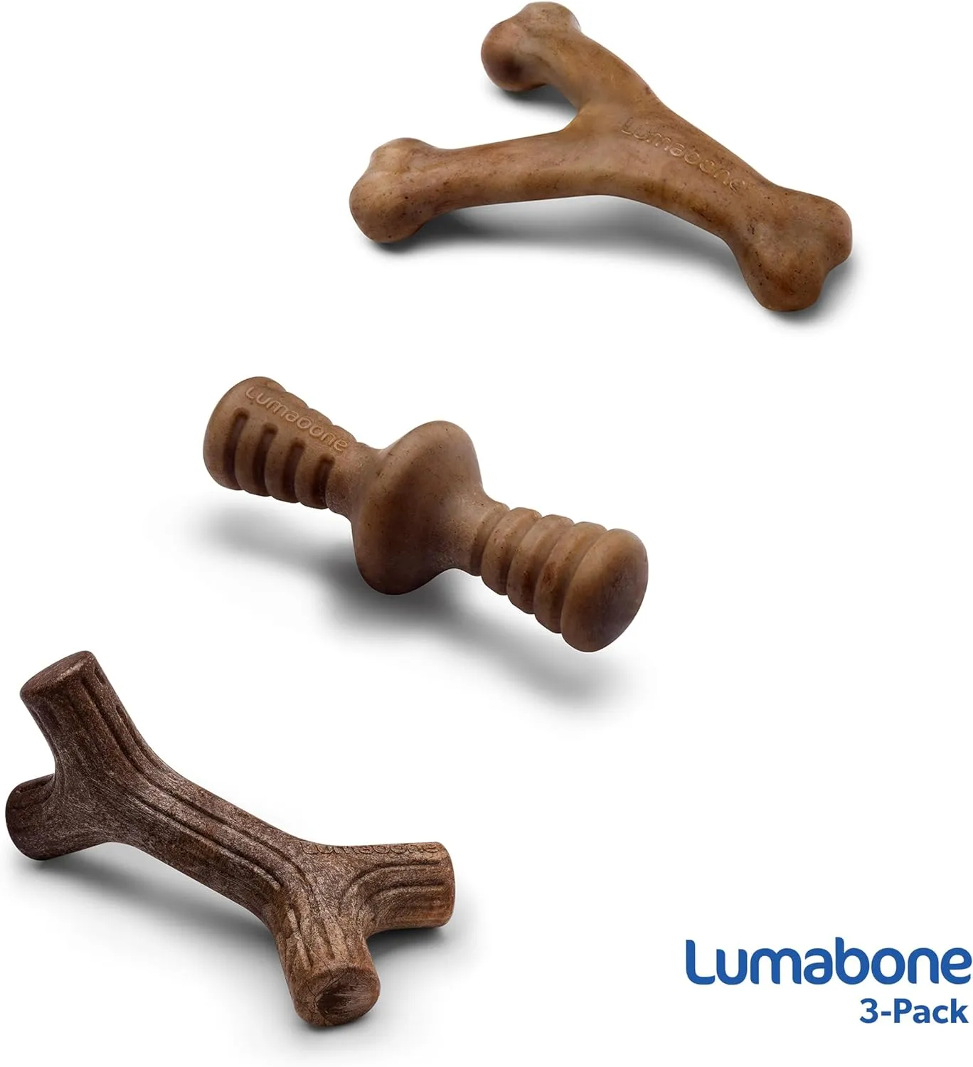Real Bacon Medium 3-Pack Durable Dog Chew Toys for Aggressive Chewers, Made in USA  Wishbone, Zaggler, Stick