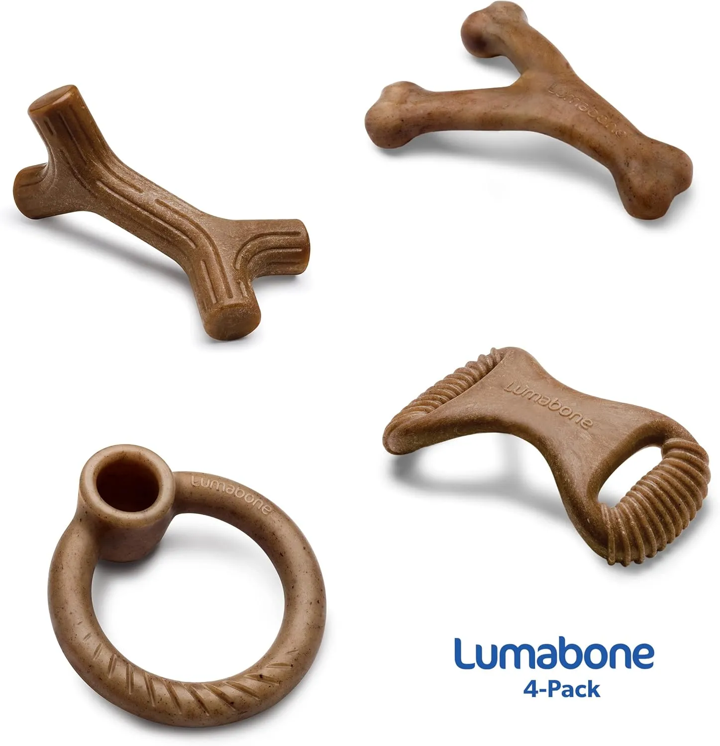 Real Bacon Medium 4-Pack Durable Dog Chew Toys for Aggressive Chewers, Made in USA  Wishbone, Ring Stuffer, Dental Chew, Stick