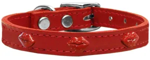 Red Glitter Lips Widget Genuine Leather Dog Collar Red 10