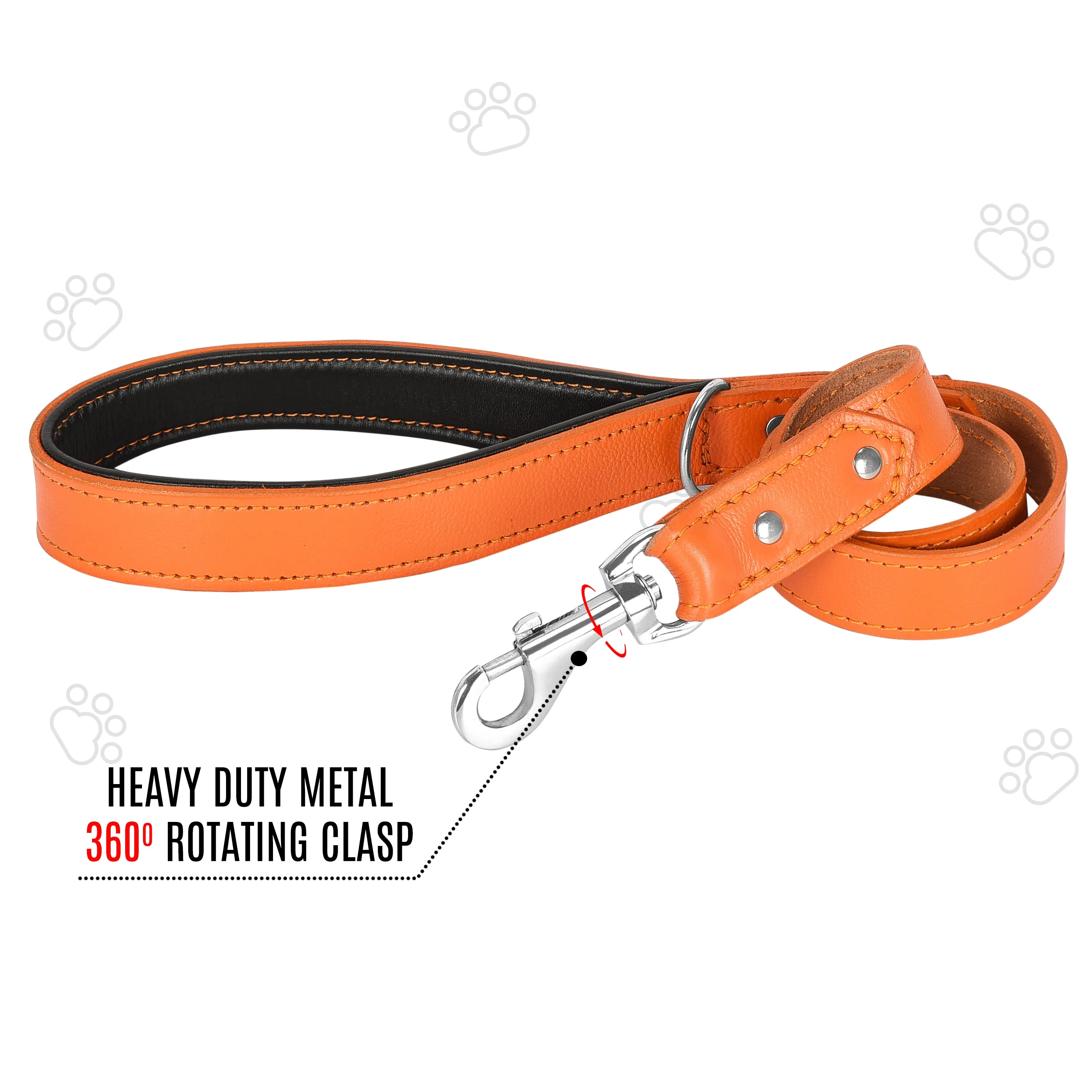 Riparo Heavy Duty Leather Dog Leash with Padded Handle, 3FT Long Dog Lead, 1.25IN Wide Dog Training Walking Leashes for Medium Large Dogs - Orange