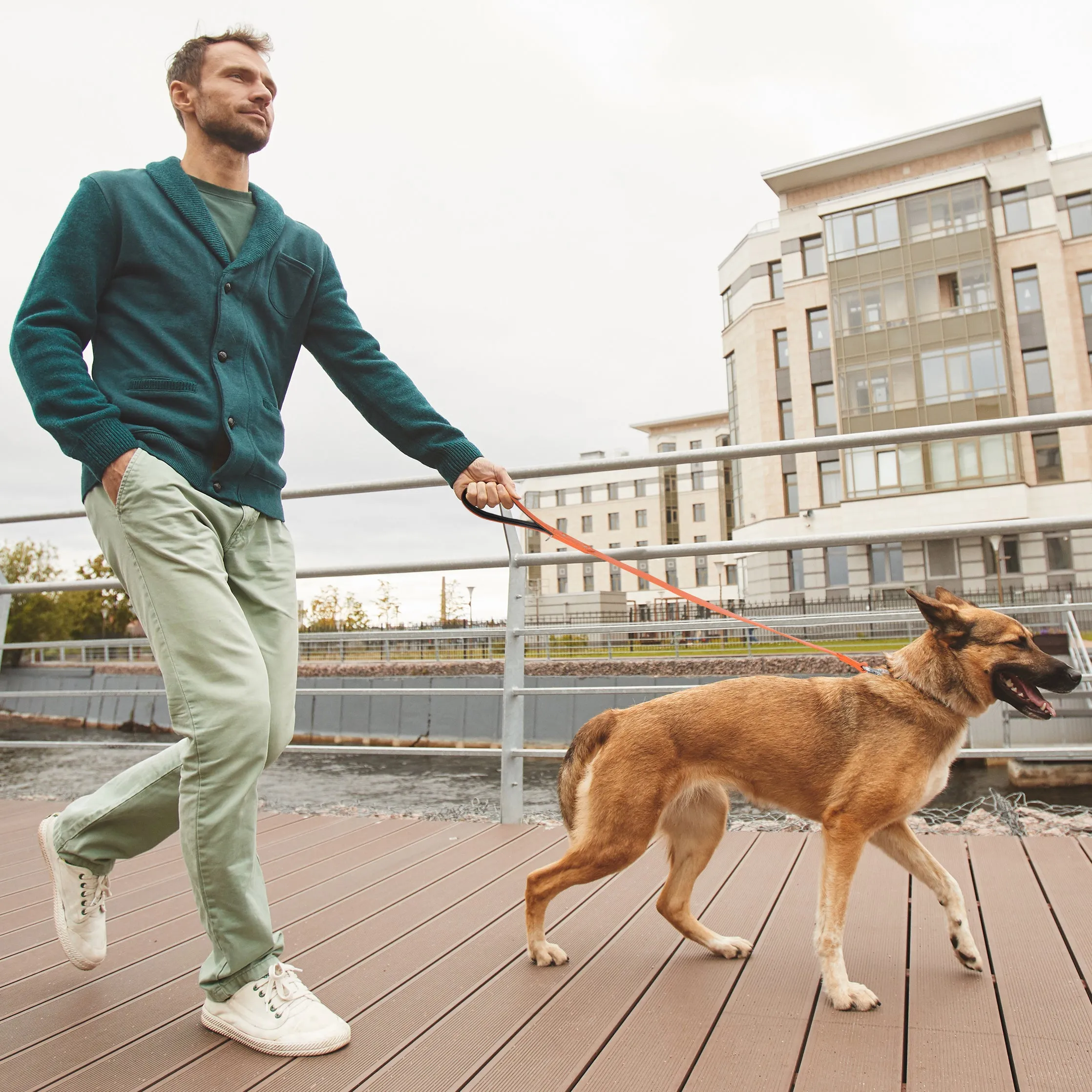 Riparo Heavy Duty Leather Dog Leash with Padded Handle, 3FT Long Dog Lead, 1.25IN Wide Dog Training Walking Leashes for Medium Large Dogs - Orange