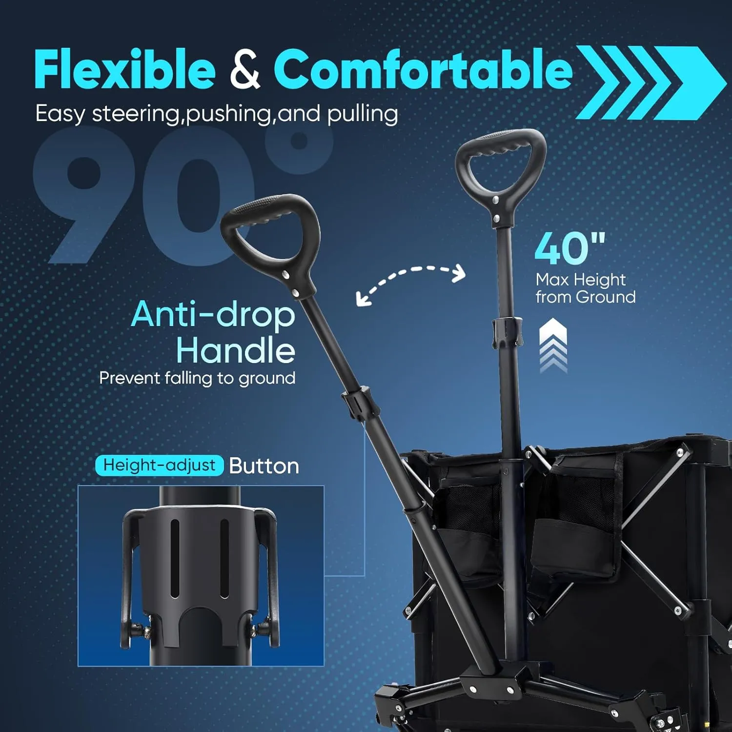 Sekey Collapsible Foldable Wagon with 330lbs Weight Capacity, Heavy Duty Folding Wagon Cart with Big All-Terrain Wheels & Drink Holders. Black