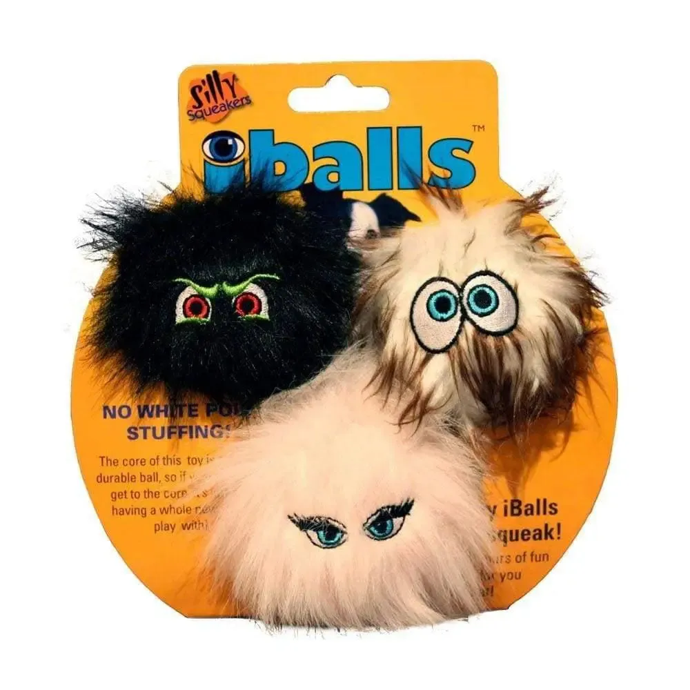 Silly Squeakers® Iballs™ Super Soft Furry Plush Dog Toys Small 3 Pack
