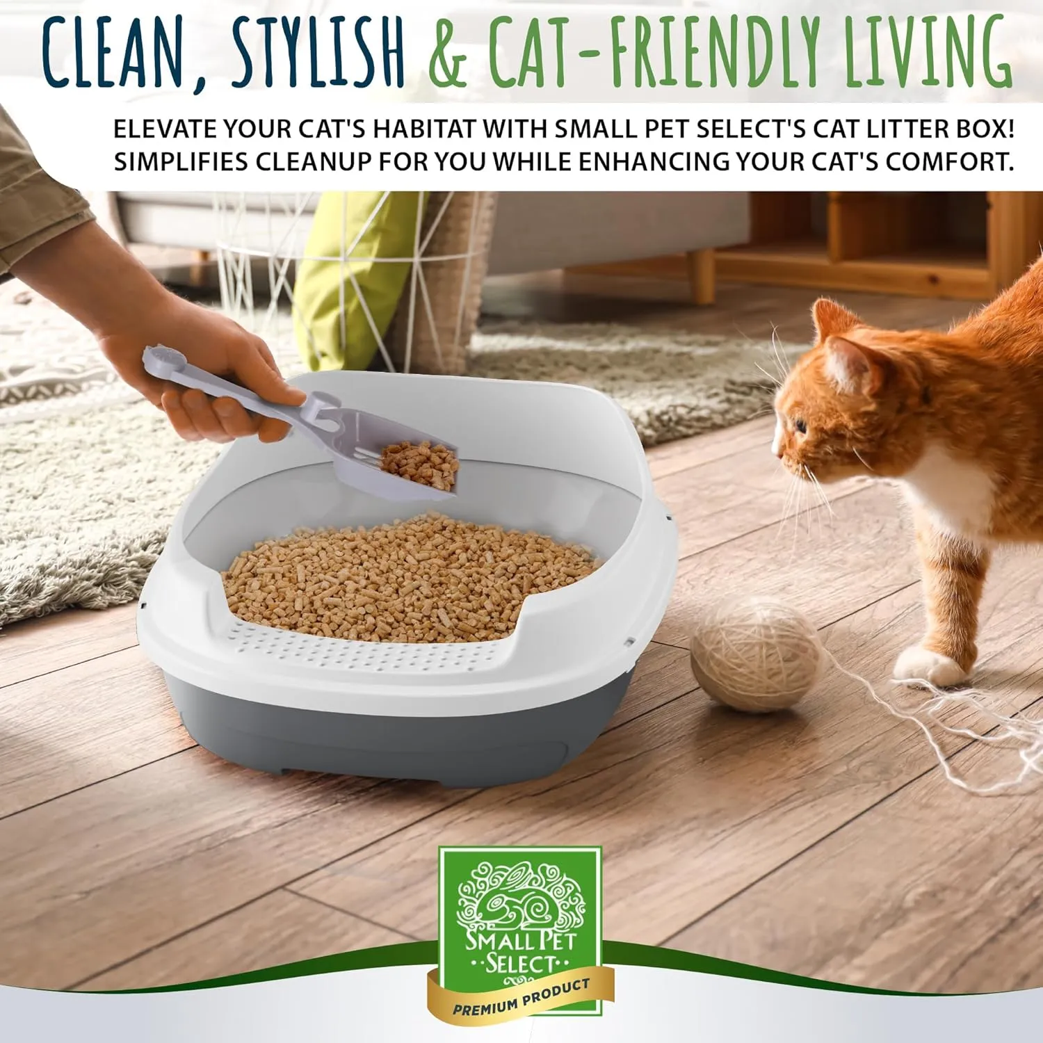 Small Pet Select - Sifting Cat Litter Box, with 5 Pee Pads and Litter Scoop, Premium System for Cats and Other Small Animals, Tidy and Easy to Clean with Drawer, Scoop, and Removable Tray