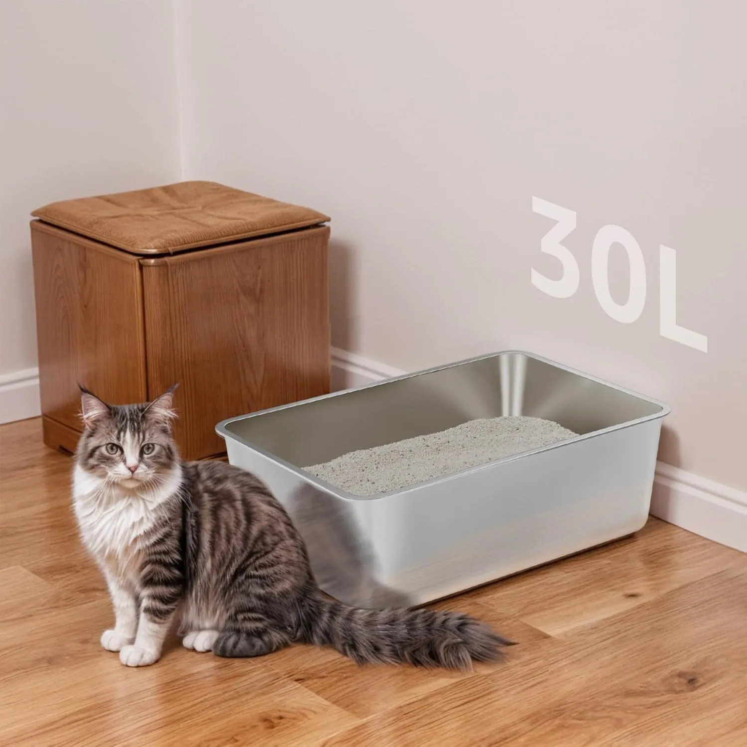 Stainless Steel Cat Litter Box,XXL Metal Litter Box for Big Cats 8IN Deep, Metal Pet Toilet Easy to Clean,High Sided Litter Boxes-Cat Litter Pan for Adult Cats,Non Stick, No Smell