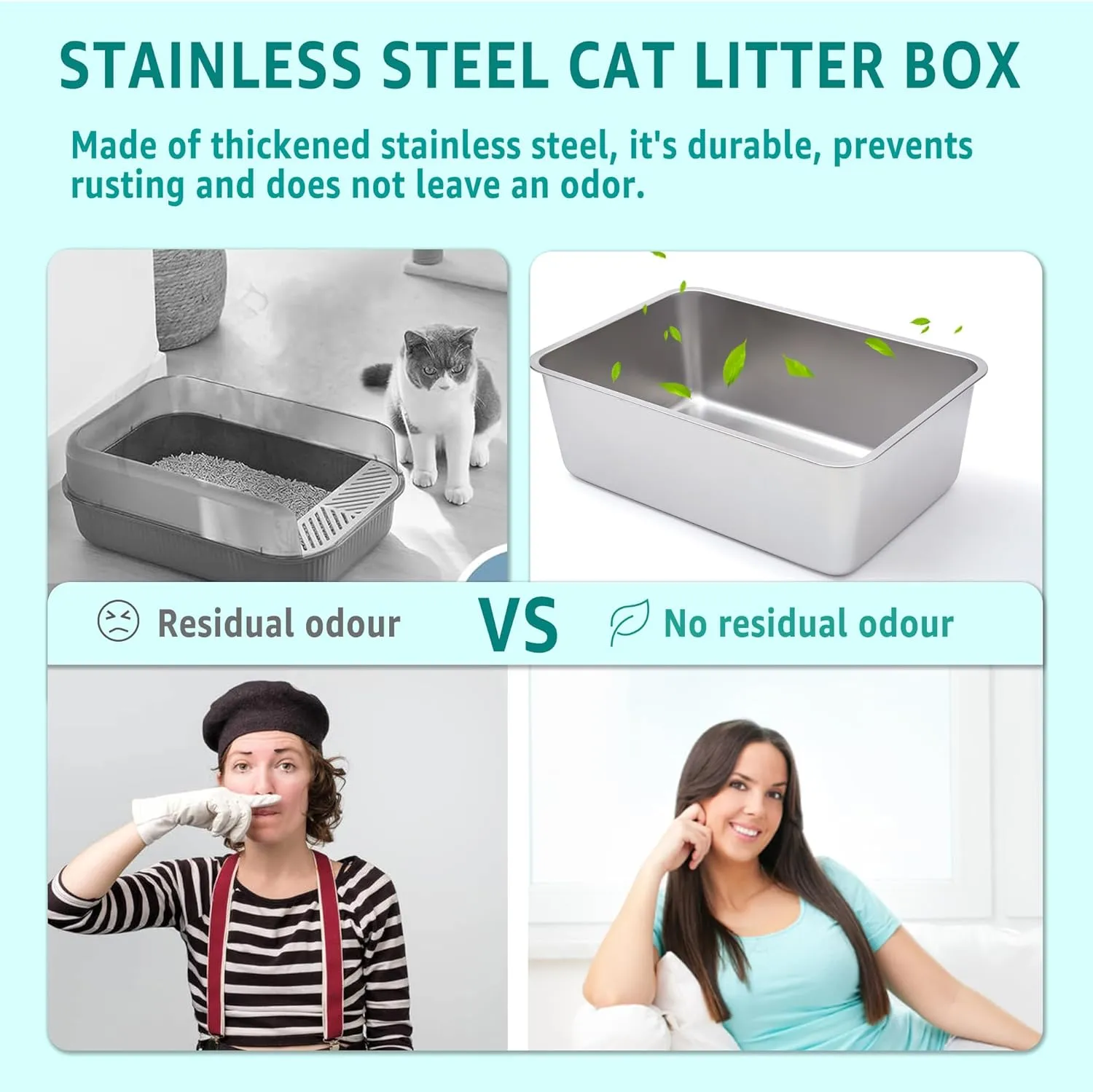 Stainless Steel Cat Litter Box,XXL Metal Litter Box for Big Cats 8IN Deep, Metal Pet Toilet Easy to Clean,High Sided Litter Boxes-Cat Litter Pan for Adult Cats,Non Stick, No Smell