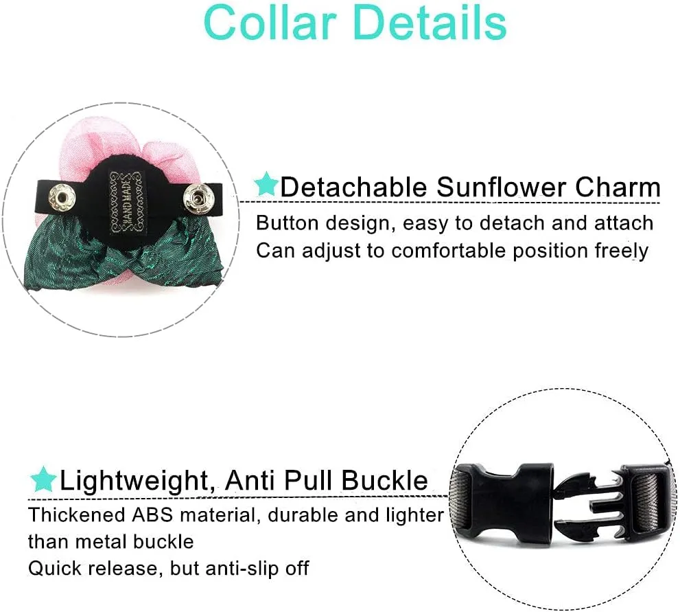 Sunflower Girl Dog Collar - Detachable Flower Cat Collar for Girl Cats with Fancy Crystal Pistil Green Leaf Bell - Soft Nylon Collar for Female Small Dogs (Red Collar and Leash, Size XS)
