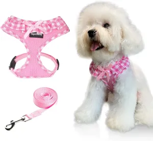 SuperBuddy Upgraded Soft Mesh Dog Harness, Super Breathable Lightweight Pet Harnesses for Puppy Dogs Outdoor Walking, Pink Dog Harness and Dog Leash Set Packing -Medium
