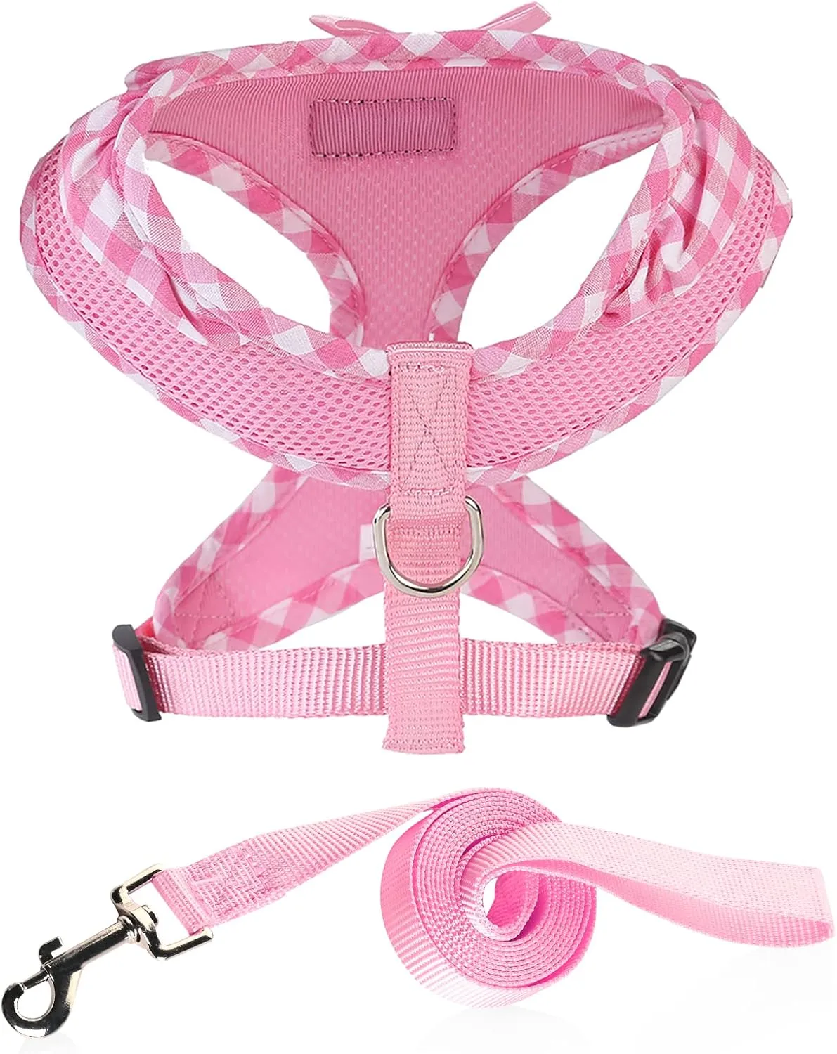 SuperBuddy Upgraded Soft Mesh Dog Harness, Super Breathable Lightweight Pet Harnesses for Puppy Dogs Outdoor Walking, Pink Dog Harness and Dog Leash Set Packing -Medium