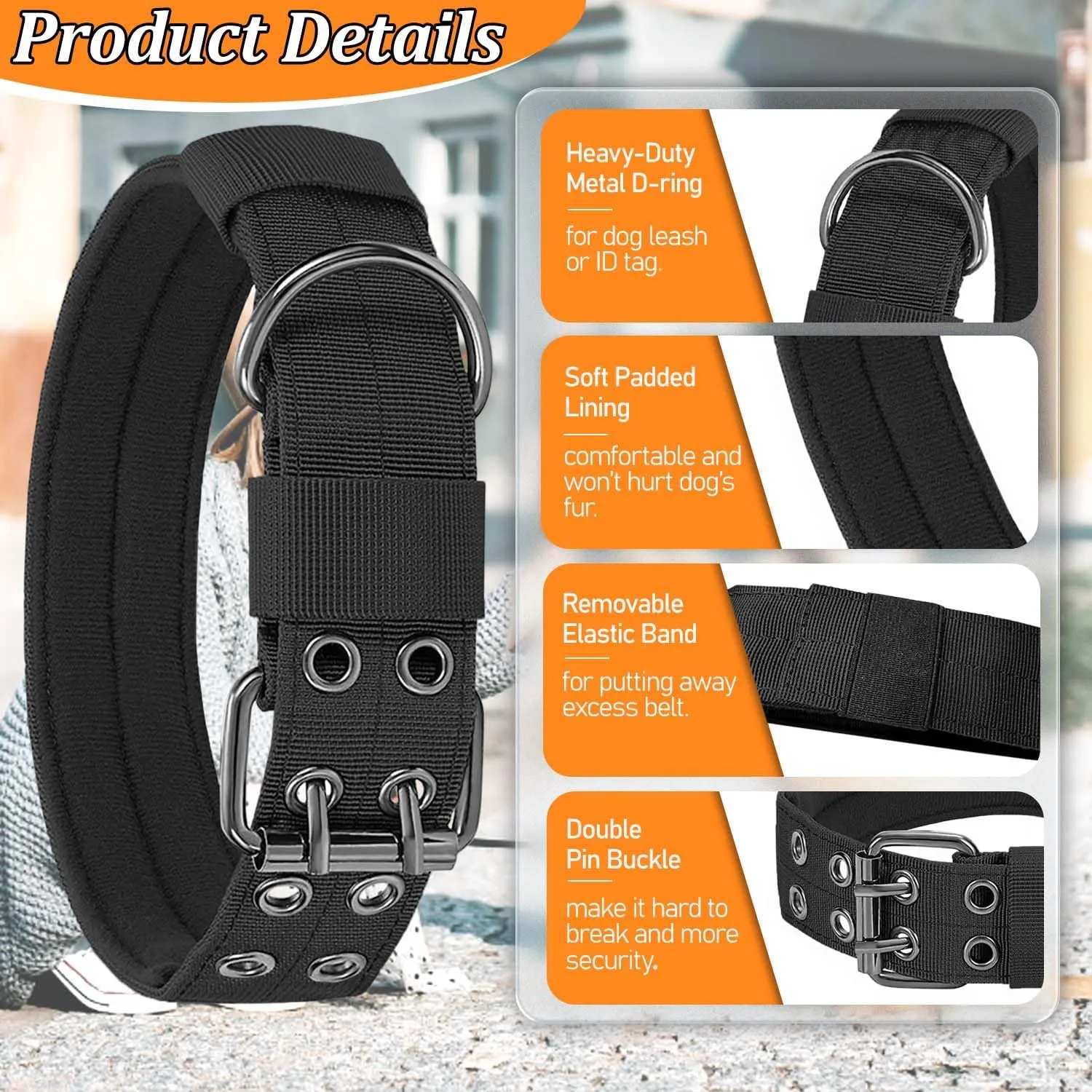 Tactical Dog Collar Military Dog Collar Adjustable Training Nylon Collar Heavy Duty Metal Buckle with Black Patch,Tactical Collars for Medium Large Dogs (Brown, X-Large)