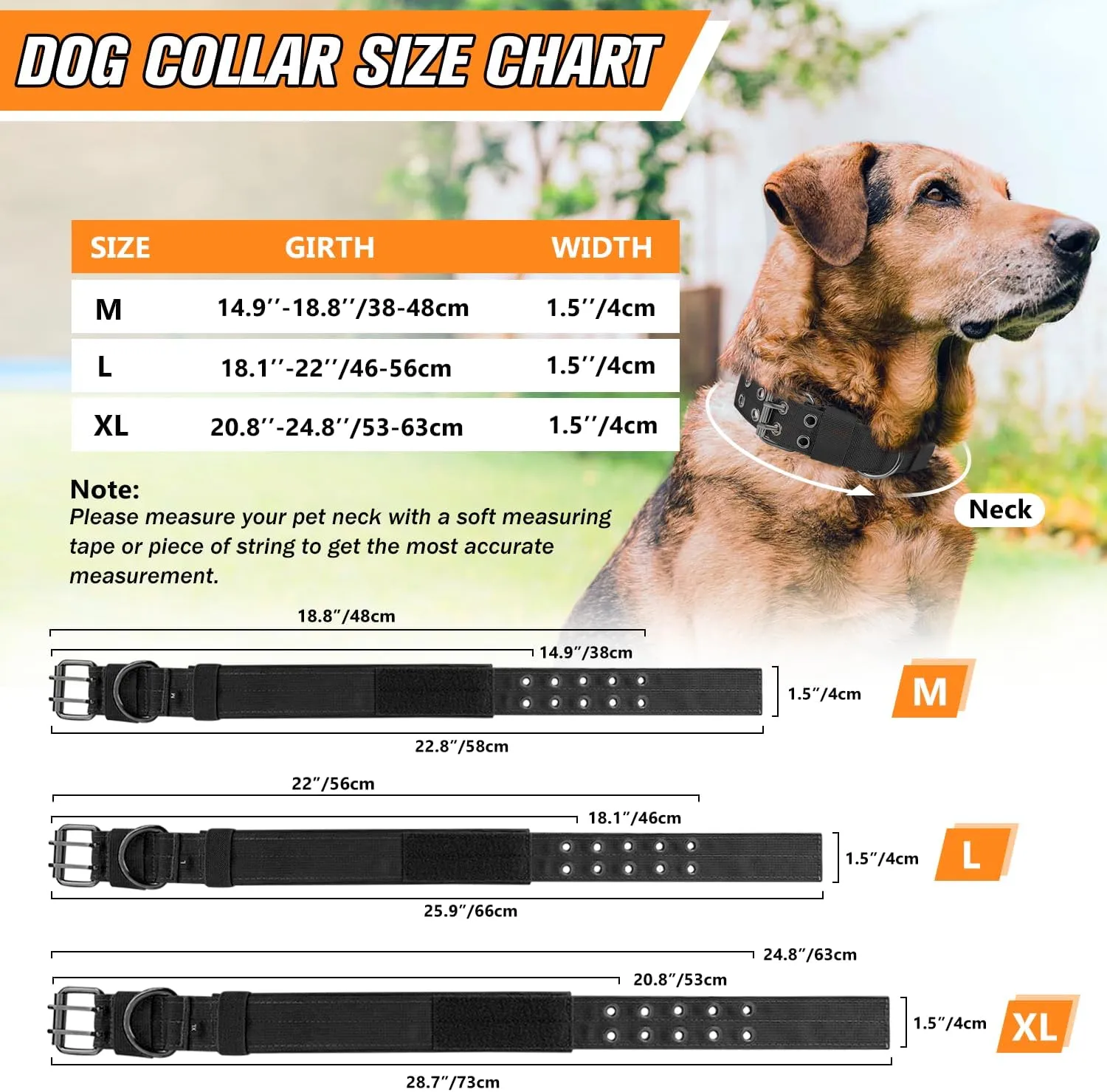 Tactical Dog Collar Military Dog Collar Adjustable Training Nylon Collar Heavy Duty Metal Buckle with Black Patch,Tactical Collars for Medium Large Dogs (Brown, X-Large)