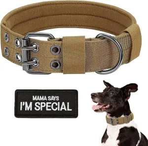 Tactical Dog Collar Military Dog Collar Adjustable Training Nylon Collar Heavy Duty Metal Buckle with Black Patch,Tactical Collars for Medium Large Dogs (Brown, X-Large)