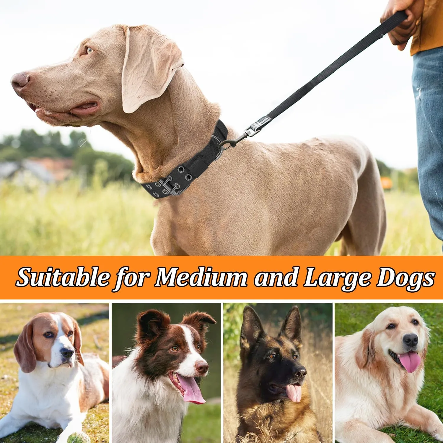 Tactical Dog Collar Military Dog Collar Adjustable Training Nylon Collar Heavy Duty Metal Buckle with Black Patch,Tactical Collars for Medium Large Dogs (Brown, X-Large)