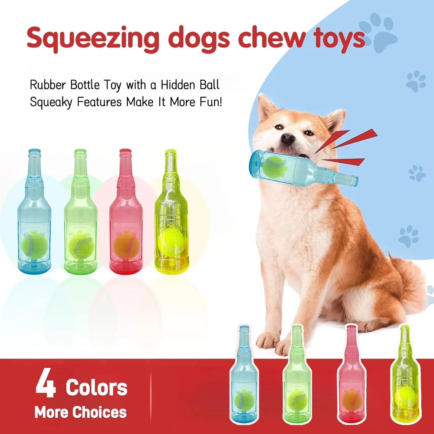 Tennis Ball in Bottle Dog Toy [2025 New Upgrade] Reinforced and Thickened Rubber Bottle Dog Chew Toy with Ball Squeaky Fetch Toy Tough (Blue, Medium)