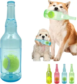 Tennis Ball in Bottle Dog Toy [2025 New Upgrade] Reinforced and Thickened Rubber Bottle Dog Chew Toy with Ball Squeaky Fetch Toy Tough (Blue, Medium)