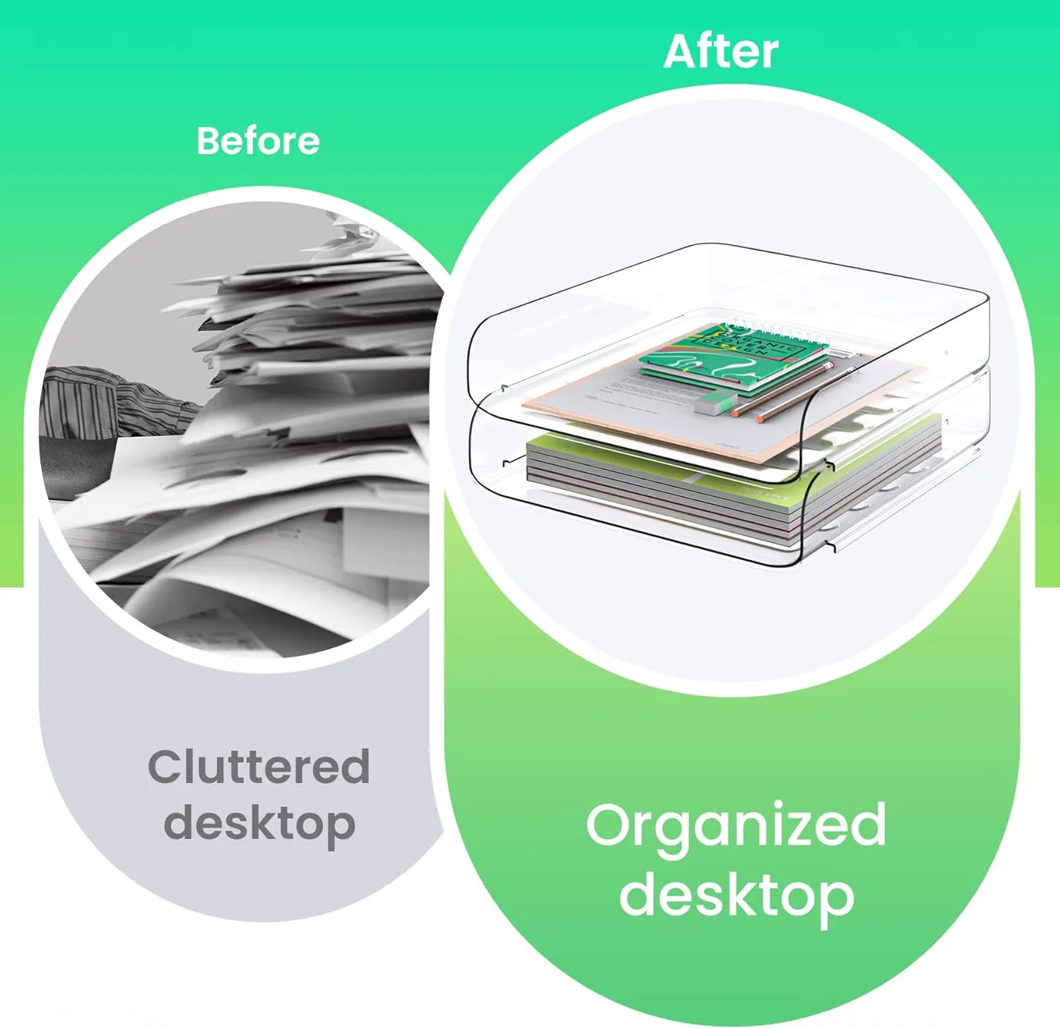 Tomorotec Desk Letter Tray Set, A4 Size Clear PET Stackable Document Organizer Office Desktop File Paper Holder Book Storage Rack Side Load Anti-Skid Stacking Support Convex Bottom (2X Portrait)
