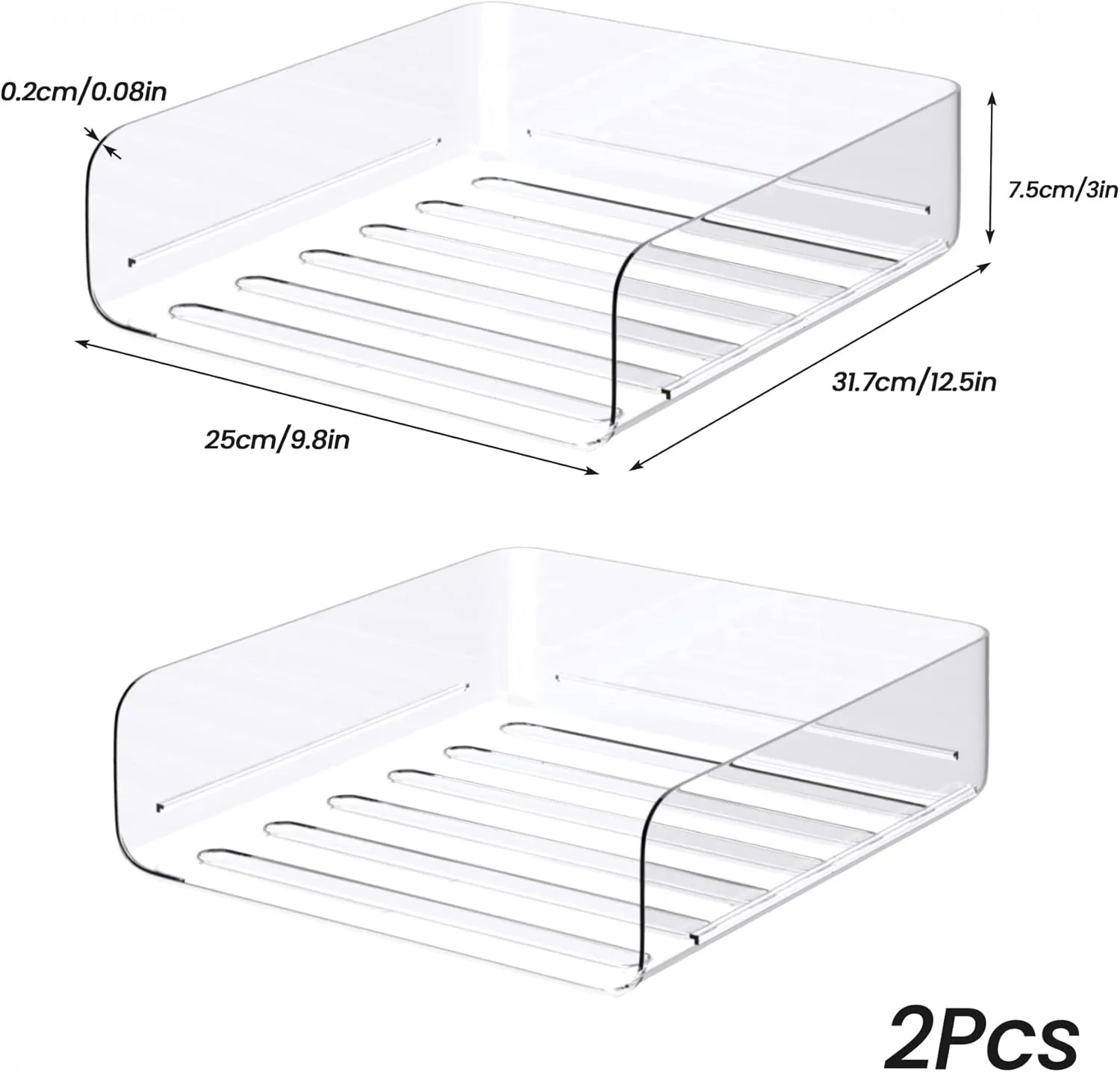 Tomorotec Desk Letter Tray Set, A4 Size Clear PET Stackable Document Organizer Office Desktop File Paper Holder Book Storage Rack Side Load Anti-Skid Stacking Support Convex Bottom (2X Portrait)