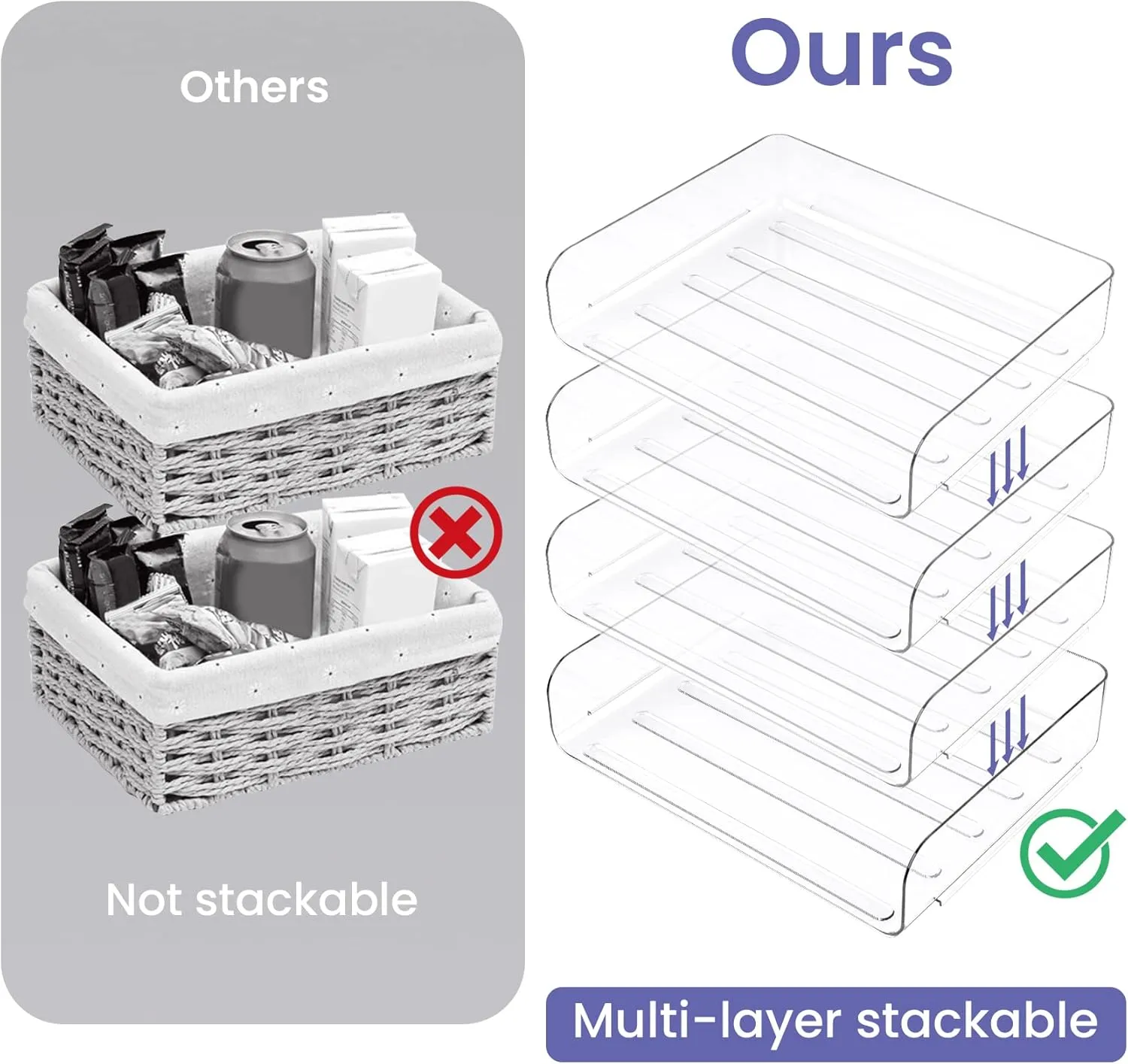 Tomorotec Desk Letter Tray Set, A4 Size Clear PET Stackable Document Organizer Office Desktop File Paper Holder Book Storage Rack Side Load Anti-Skid Stacking Support Convex Bottom (4X Landscape)