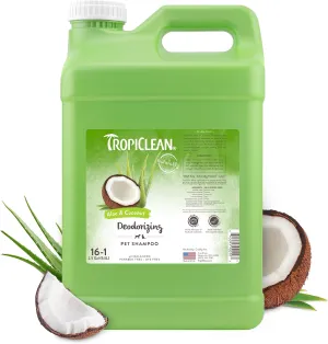 TropiClean Deodorizing Dog Shampoo for Smelly Dogs, Professional Dog Shampoo, Powerful Odor Control, Puppy Safe, Aloe & Coconut Scent, 2.5 Gallon